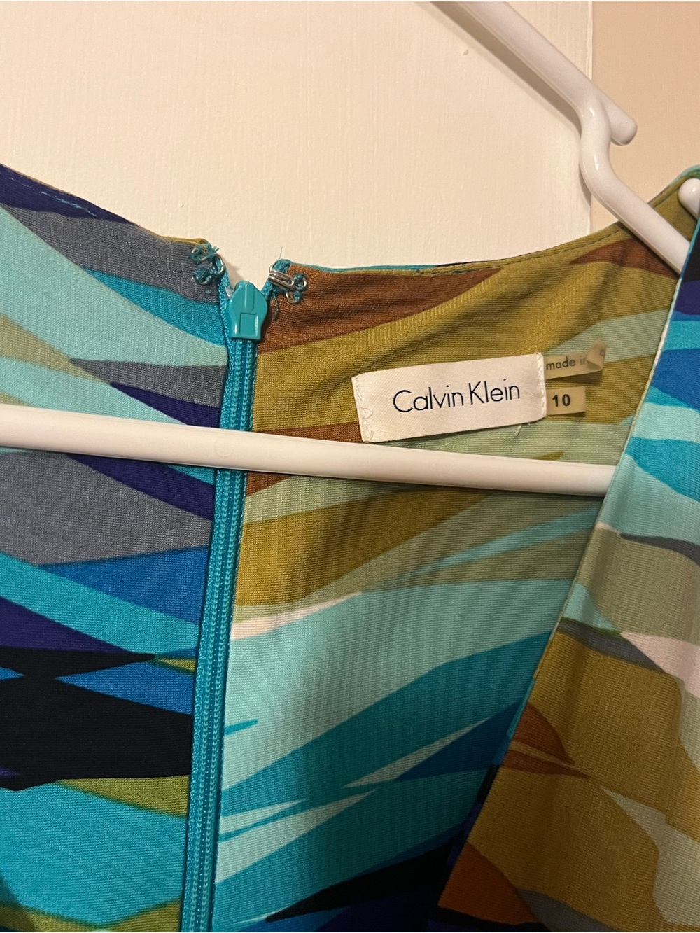 Calvin Klein Multicolor Blue Green Geometric Midi Dress - Picture 2 of 3